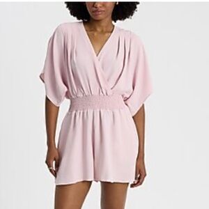 Express Light Pink V-Neck Smocked Waist Romper